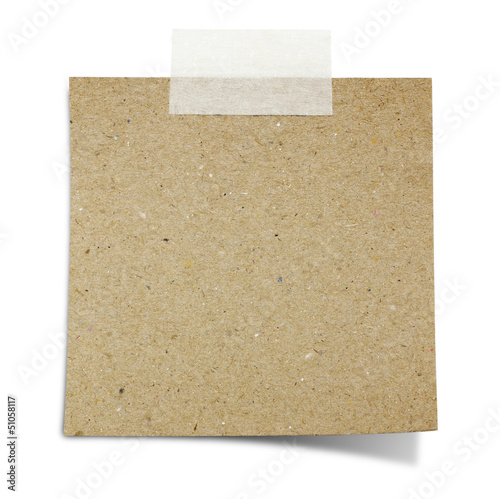 Photo: blank note taped recycle paper on white background blank note taped recycle paper on white background