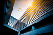 airplane fly above the airport building