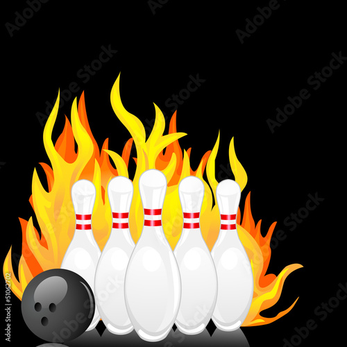 Vector: vector illustration of bowling pin with ball with fire vector illustration of bowling pin with ball with fire