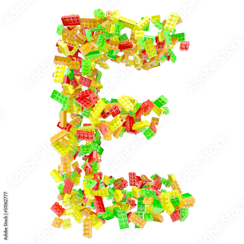 Illustration: The letter E is made up of children's blocks The letter E is made up of children's blocks