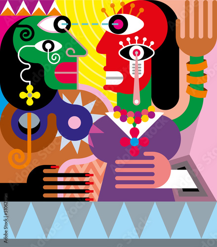 Fototapeta Woman and man abstract vector illustration