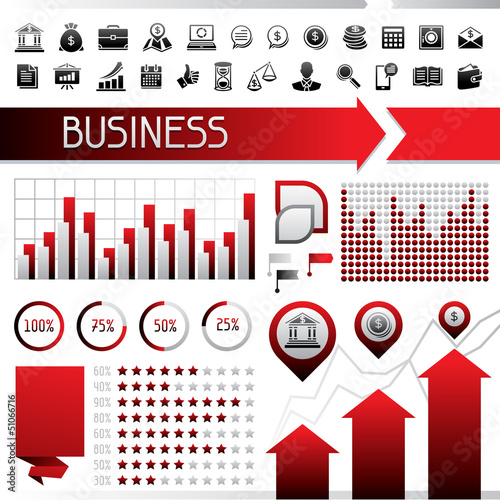 Vector: Set of infographics and business icons. Set of infographics and business icons.