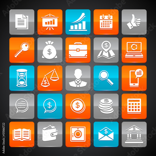 Vector: Set of glossy business and money web icons. Set of glossy business and money web icons.