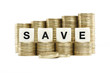 SAVE on gold coins on white background