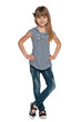 Young girl in striped blouse and jeans