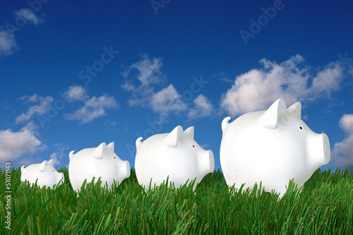 Illustration: Piggy bank - family walk in the grass Piggy bank - family walk in the grass