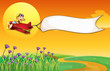 An airship with a monkey and a white banner
