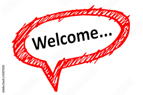 Illustration: Sprechblase: Welcome... Sprechblase: Welcome...