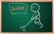 A blackboard with a hockey player
