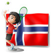 Vektor: A boy playing tennis in front of the Bouvet Island flag A boy playing tennis in front of the Bouvet Island flag