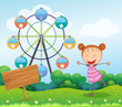 A girl in the hill with a wooden signboard
