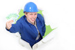 Worker showing cash.