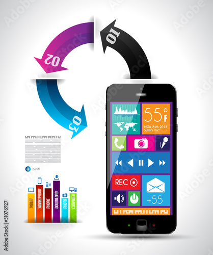 Vector: Modern Infographic with a touch screen smartphone Modern Infographic with a touch screen smartphone