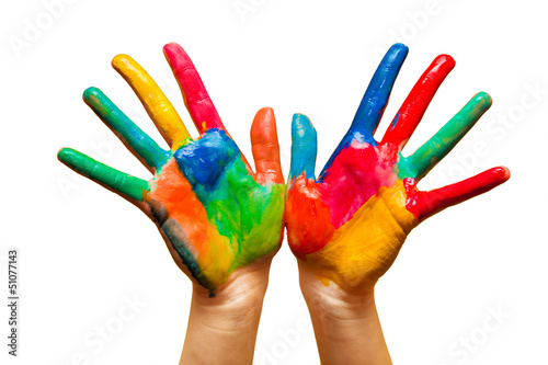 Photo: Painted hands, colorful fun. Isolated. Creative, funny concepts Painted hands, colorful fun. Isolated. Creative, funny concepts