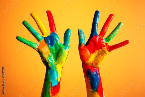 Photo: Painted hands, colorful fun. Creative, funny concepts Painted hands, colorful fun. Creative, funny concepts
