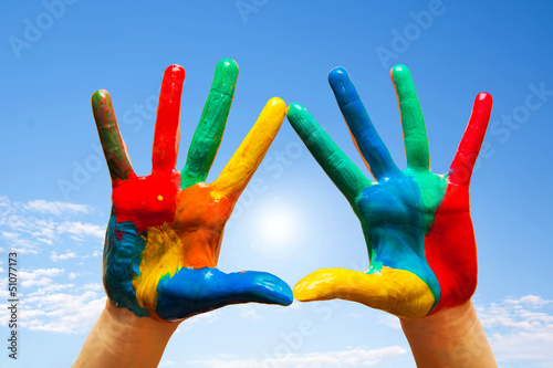 Photo: Painted hands, colorful fun. Creative and artistic means happy! Painted hands, colorful fun. Creative and artistic means happy!