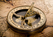 old compass on vintage map 1752