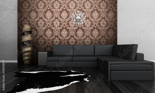 Illustration: Modern couch in front of wall | 3d interior Modern couch in front of wall | 3d interior