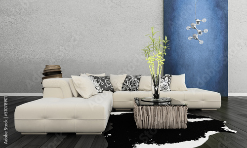 Illustration: Modern couch in front of wall | 3d interior Modern couch in front of wall | 3d interior
