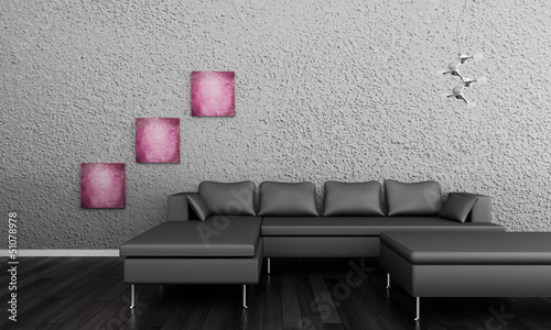 Illustration: Modern couch in front of wall | 3d interior Modern couch in front of wall | 3d interior