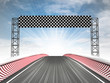 formula racing finish line view with sky