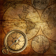 old compass on vintage map 1746