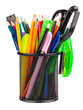 Office cup with scissors, pencils and pens