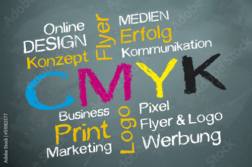 Illustration: Kreidetafel mit CMYK Kreidetafel mit CMYK