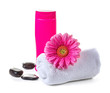 Spa background with towel and gerbera
