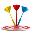 3d darts on center isolated on white