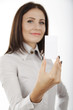 Beautiful business woman holding a blank card in her hand.