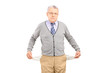 Senior man with empty pockets