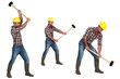 Tradesman laboriously using a mallet