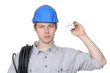 Electrician holding a plug socket