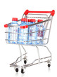 Photo: plastic bottles of water in trolley isolated on white plastic bottles of water in trolley isolated on white