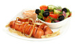 Grilled sausage with fresh salad isolated on white