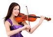 Beautiful young girl with violin, isolated on white