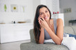Brunette Sat At Home Chatting ...