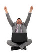 Happy worker in front of computer