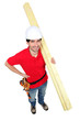 high angle shot portrait of craftsman carrying lumber