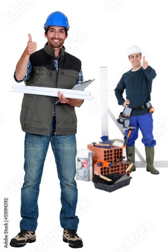 Photo: Thumbs up from a construction duo Thumbs up from a construction duo
