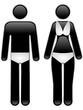 Schwarzes Icon mit zwei Badgästen in Bikini und Badehose, Vektor
