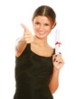 Beautiful woman student with diploma and showing ok