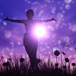 Silhouette of a girl on the meadow
