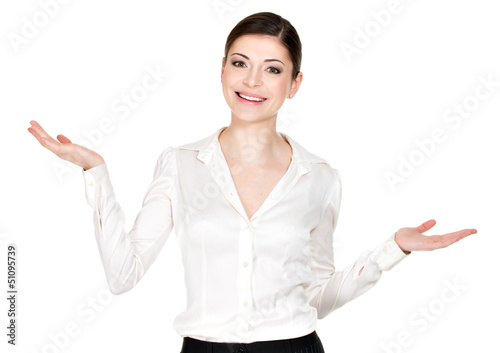Photo: Woman holds something on palm Woman holds something on palm