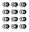 Currency exchange icons set - dollar, euro, yen, pound