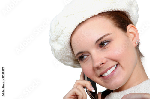 Photo: lovely woman making a call and looking happy lovely woman making a call and looking happy