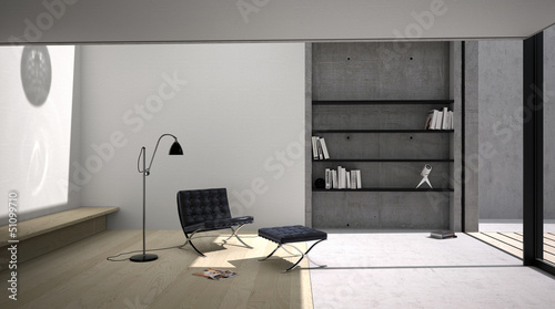 Illustration: interno con libreria01 interno con libreria01