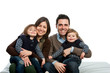 Happy family on couch.