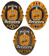 set oval label with a beer keg and the word brewery